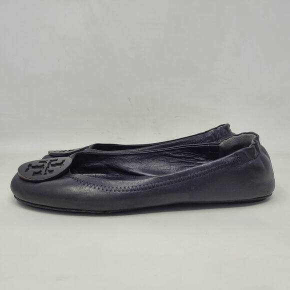 Tory Burch Flats Womens 7M Black Leather Minnie Ballet Comfort Double T Sip On - Picture 8 of 13